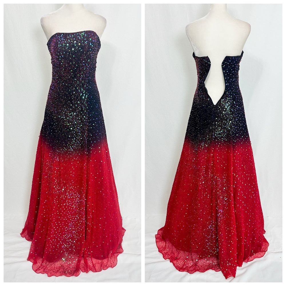 Strapless Red and Black Sequin Prom Dress